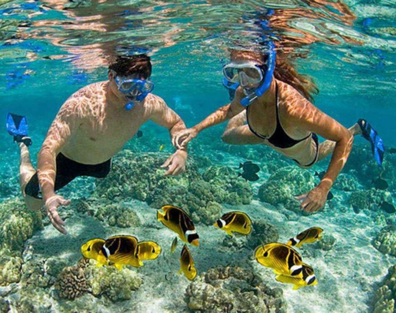 Du khách chụp ảnh dưới nước tại Hòn Khô